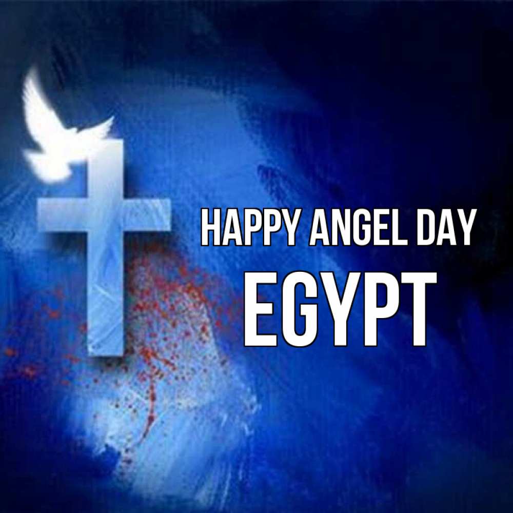 Greetings card с именем, Egypt happy angel day Синий фон и птица Greetings with text for free download 