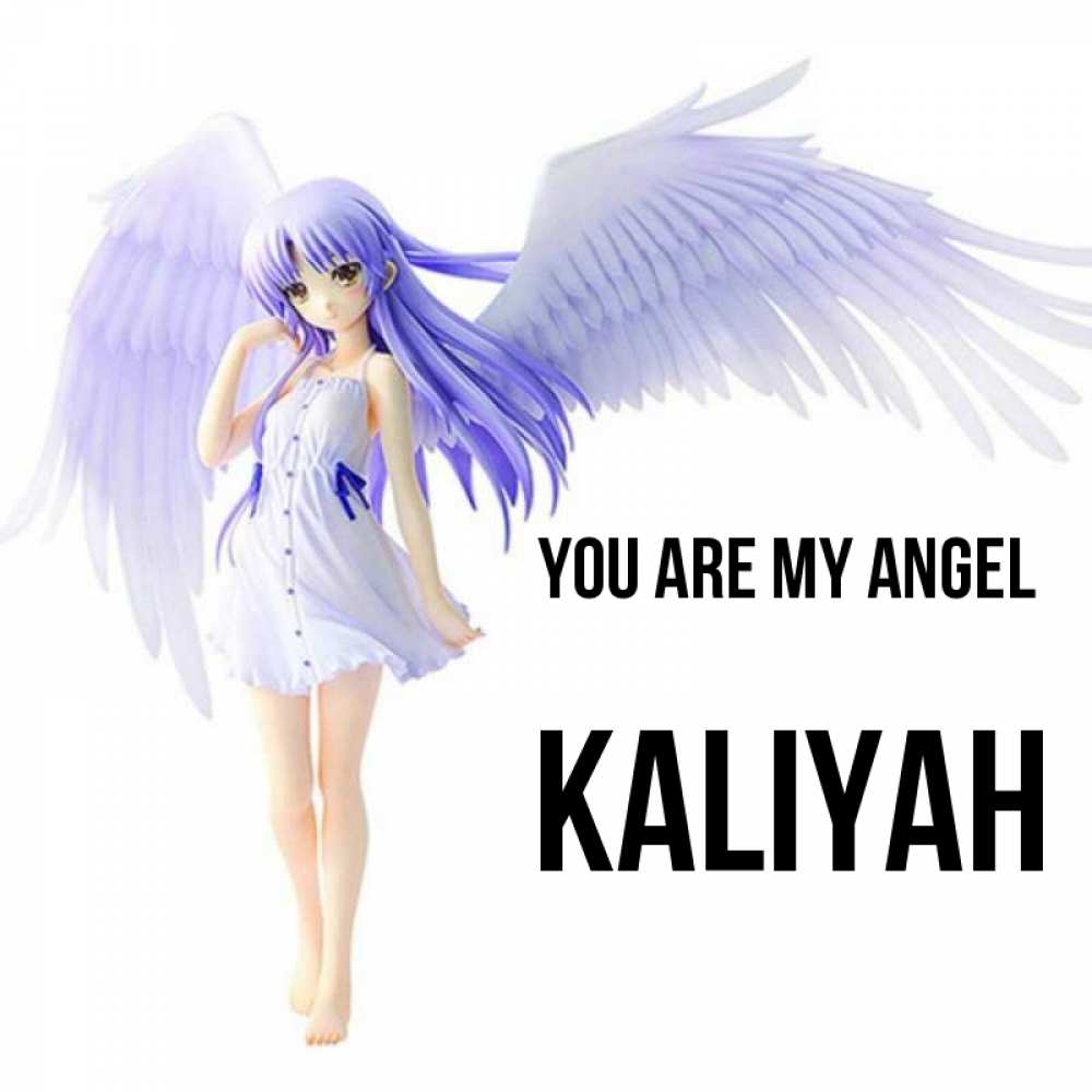 Greetings card с именем, Kaliyah You are my angel девушка ангел с фиолетовыми крыльями Greetings with text for free download 
