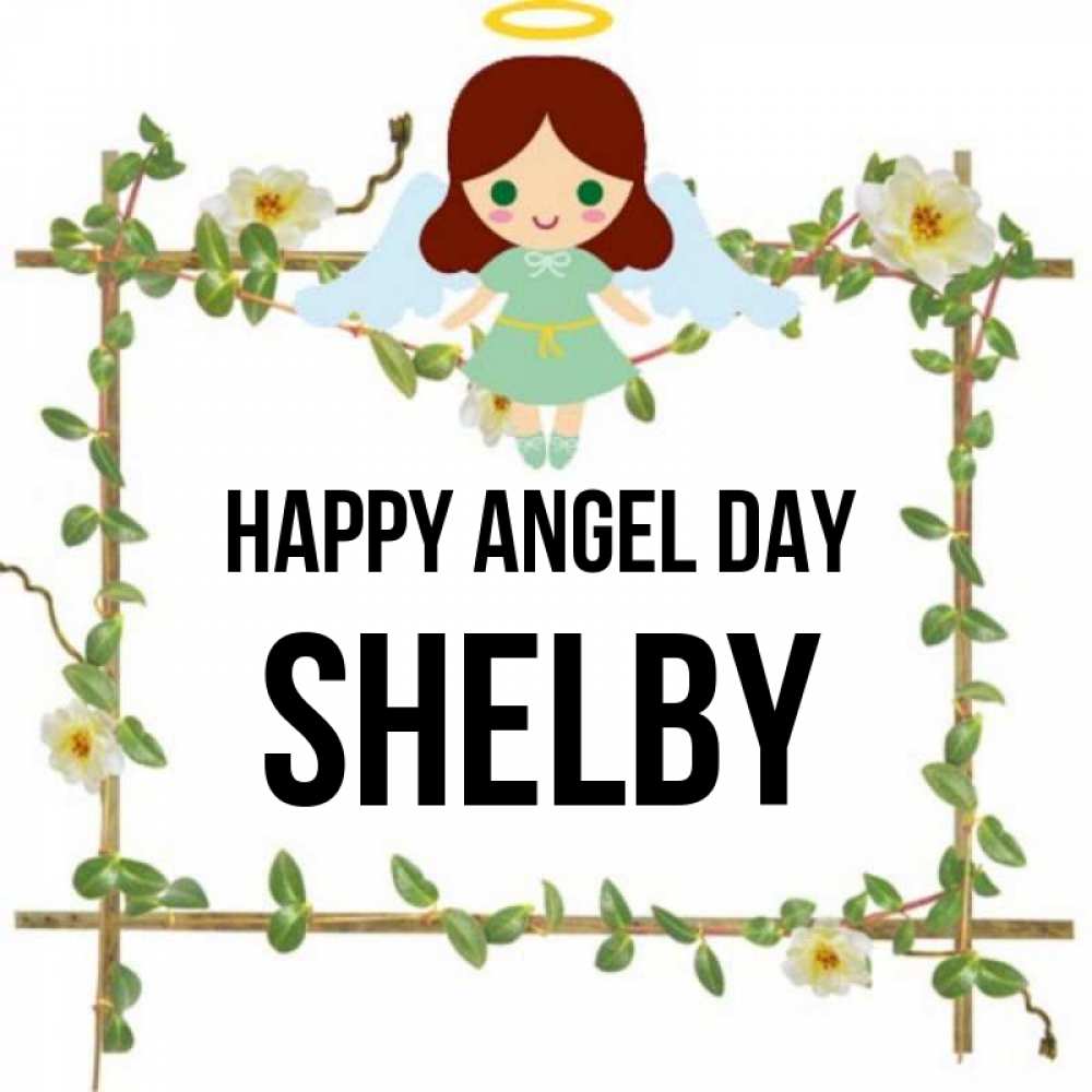 Greetings card с именем, Shelby happy angel day Ангел с нимбом Greetings with text for free download 