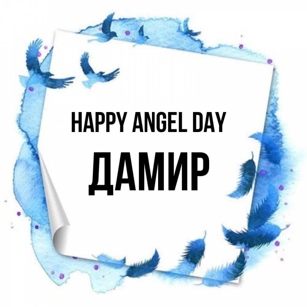 Greetings card с именем, Дамир happy angel day красивые птицы летят Greetings with text for free download 