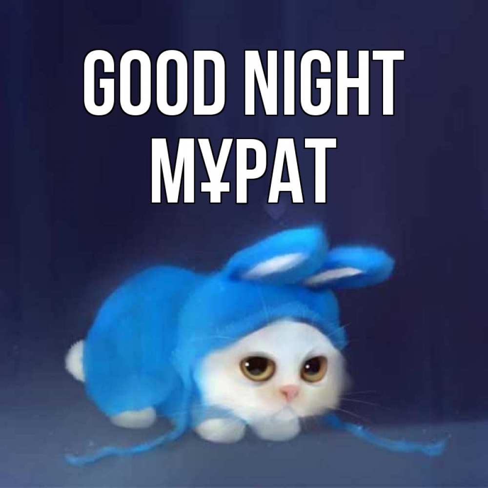 Greetings card с именем, МҰРАТ Good night кот в голубом костюме кролика с ушками Greetings with text for free download 