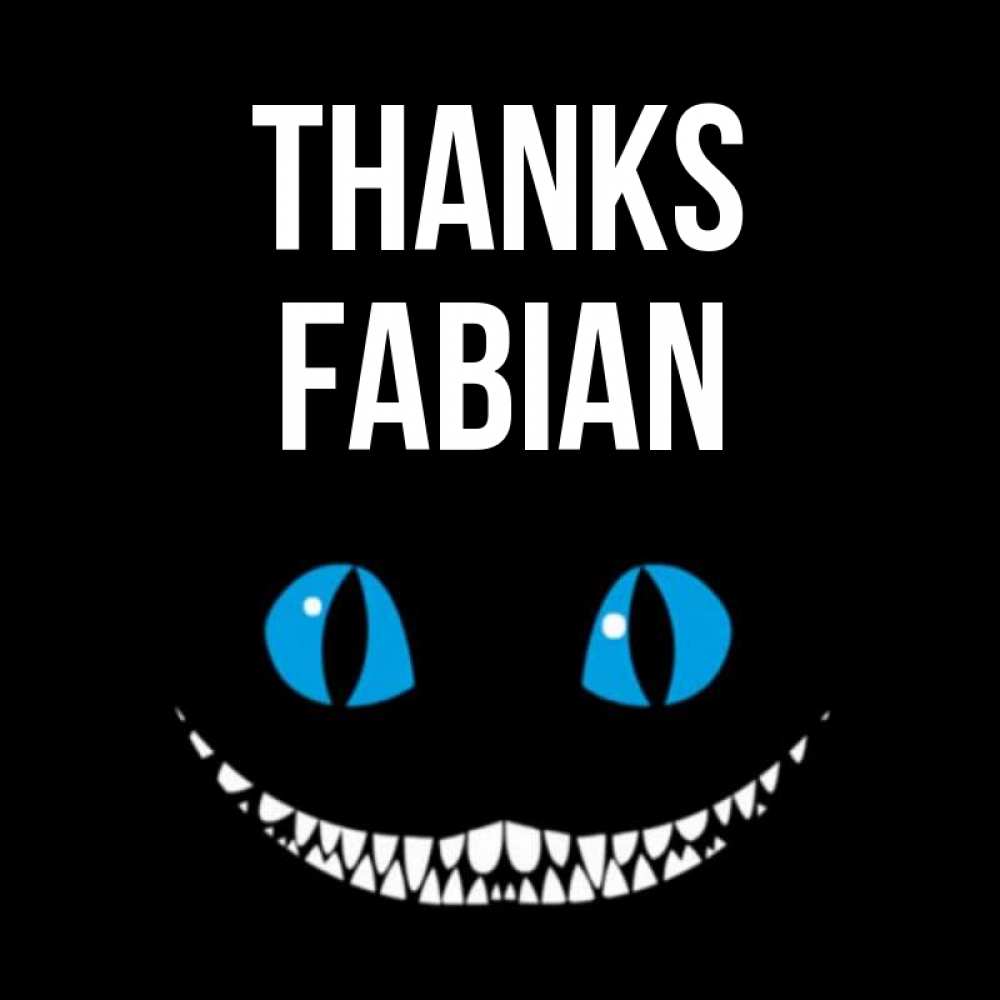Greetings card с именем, Fabian Thanks благодарю от чеширика Greetings with text for free download 