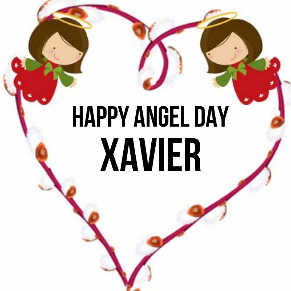 Greetings card с именем, Xavier happy angel day рамочка в виде сердца Greetings with text for free download 