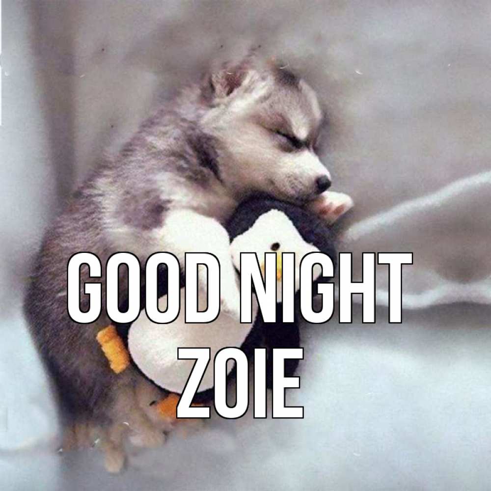 Greetings card с именем, Zoie Good night обнимашки щенка и пингвина Greetings with text for free download 