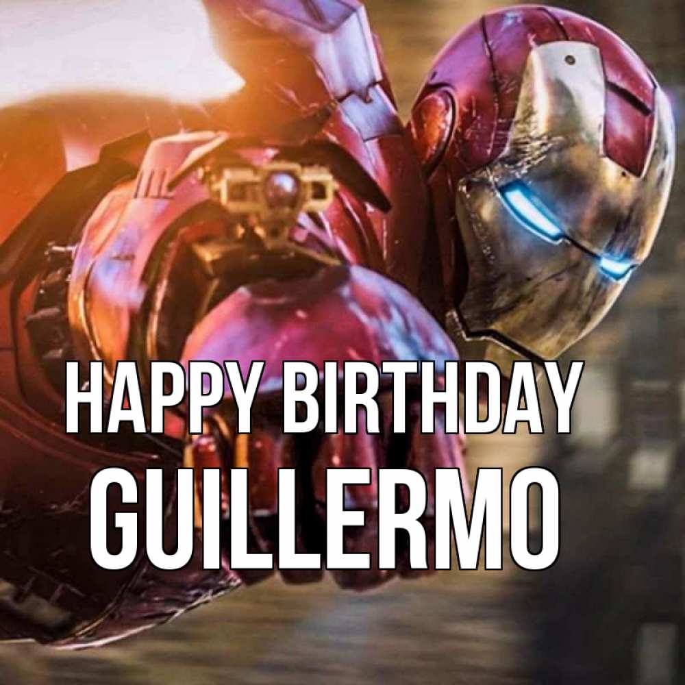 Greetings card с именем, Guillermo Happy Birthday марвел супергерои в костюме Greetings with text for free download 