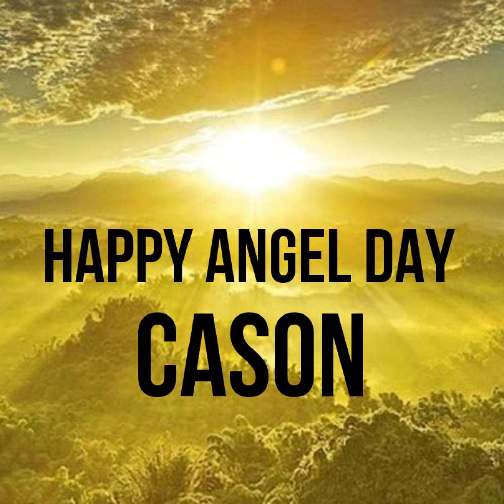 Greetings card с именем, Cason happy angel day леса и небо в желтом Greetings with text for free download 