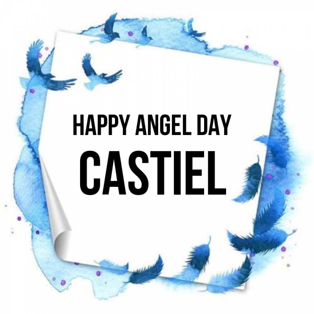Greetings card с именем, Castiel happy angel day красивые птицы летят Greetings with text for free download 