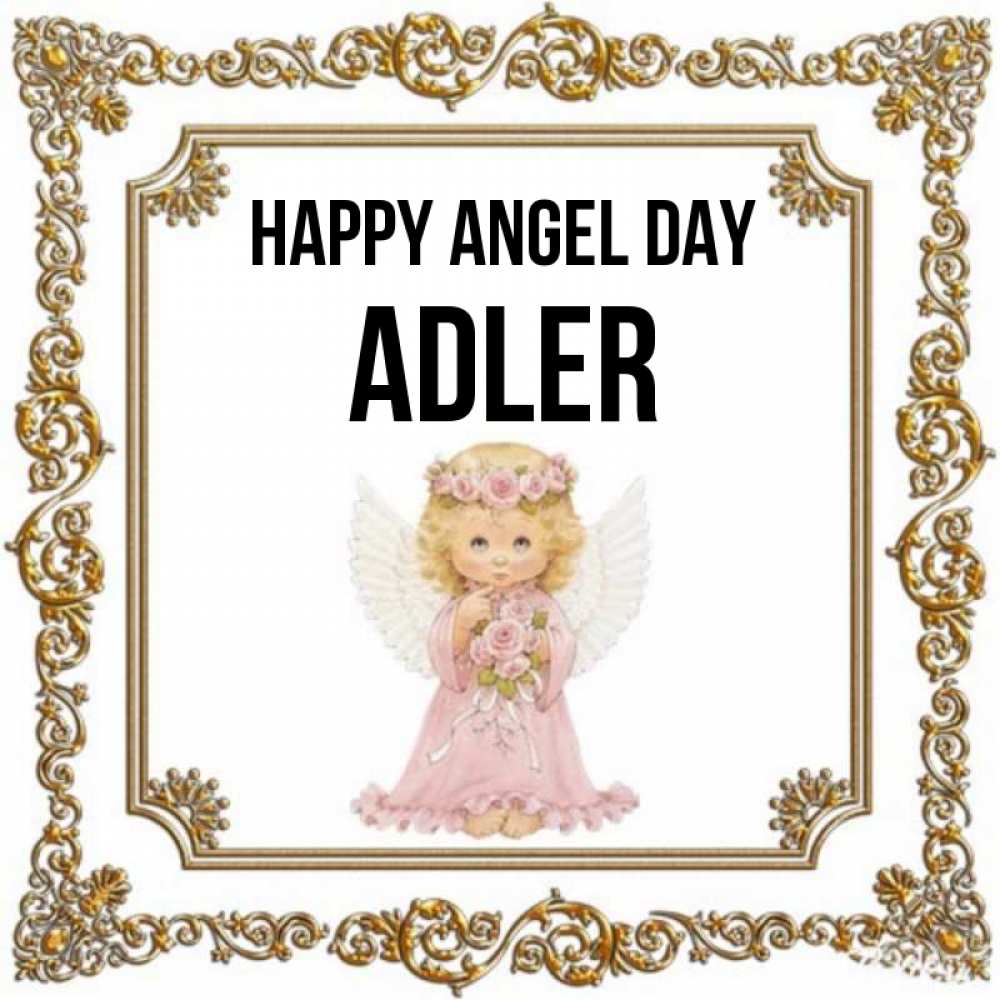 Greetings card с именем, Adler happy angel day девочка ангел с крыльями и цветами в розовом платье Greetings with text for free download 
