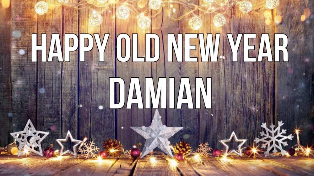 Greetings card с именем, Damian Happy old new year новый год Greetings with text for free download 