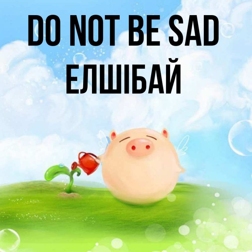 Greetings card с именем, Елшібай Do not be sad поливает цветок порося Greetings with text for free download 