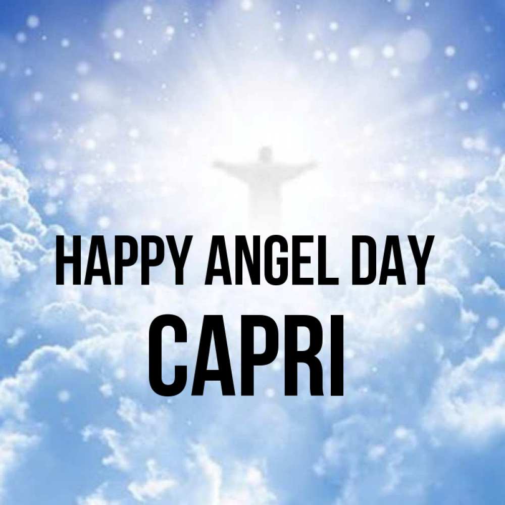 Greetings card с именем, Capri happy angel day ангел на облаках в свете солнца Greetings with text for free download 