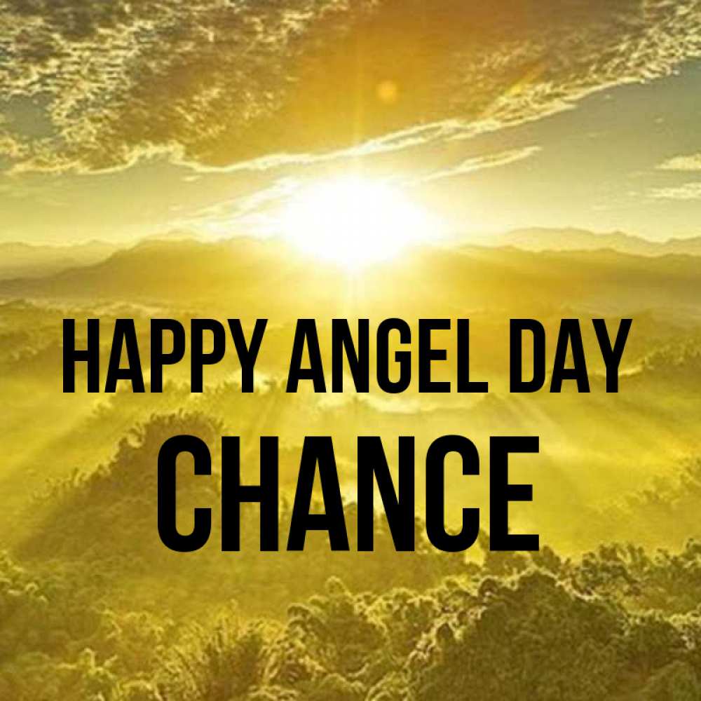 Greetings card с именем, Chance happy angel day леса и небо в желтом Greetings with text for free download 