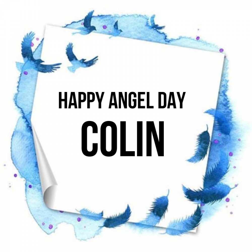 Greetings card с именем, Colin happy angel day красивые птицы летят Greetings with text for free download 