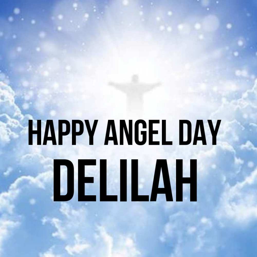 Greetings card с именем, Delilah happy angel day ангел на облаках в свете солнца Greetings with text for free download 