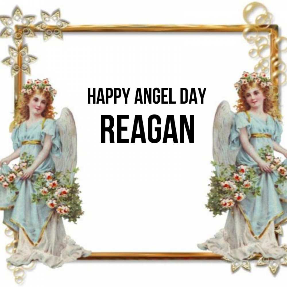 Greetings card с именем, Reagan happy angel day рамочка из золота и ангелы Greetings with text for free download 