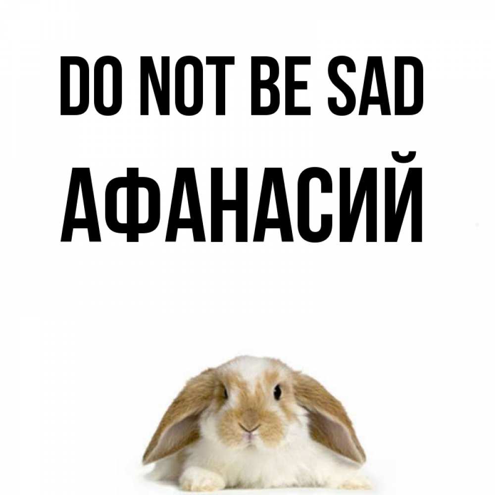 Greetings card с именем, Афанасий Do not be sad коричнево белый заяц с большими ушками Greetings with text for free download 