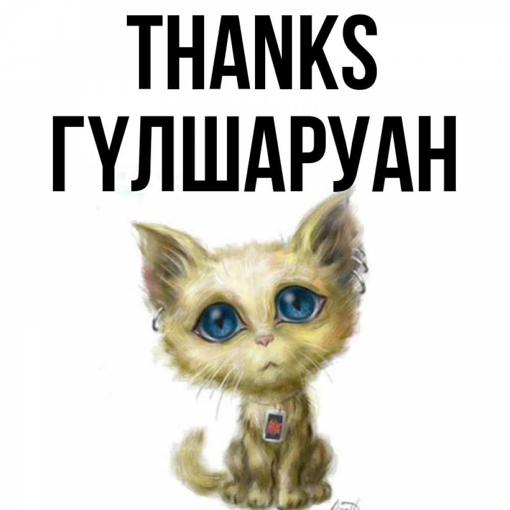 Greetings card с именем, ГҮЛШАРУАН Thanks рисованный кот благодарит вас Greetings with text for free download 