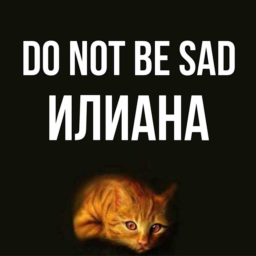 Greetings card с именем, Илиана Do not be sad лежащий кот в темноте Greetings with text for free download 