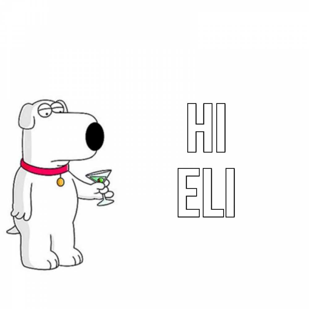 Greetings card с именем, Eli Hi собака и коктейль Greetings with text for free download 