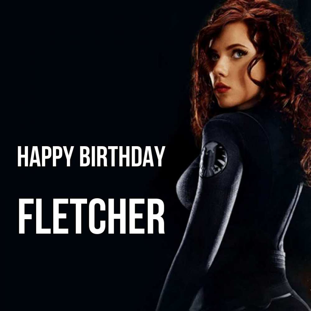 Greetings card с именем, Fletcher Happy Birthday Марвел черная вдова Greetings with text for free download 