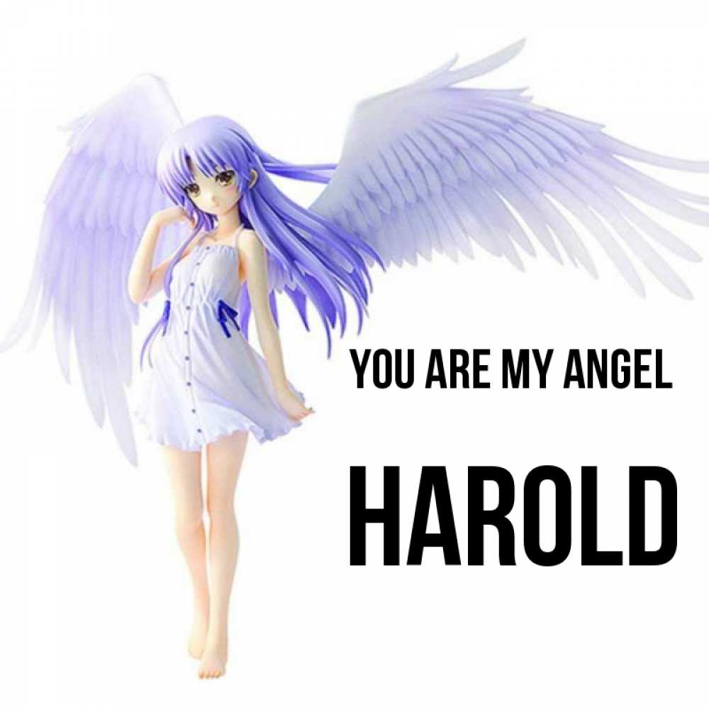 Greetings card с именем, Harold You are my angel девушка ангел с фиолетовыми крыльями Greetings with text for free download 