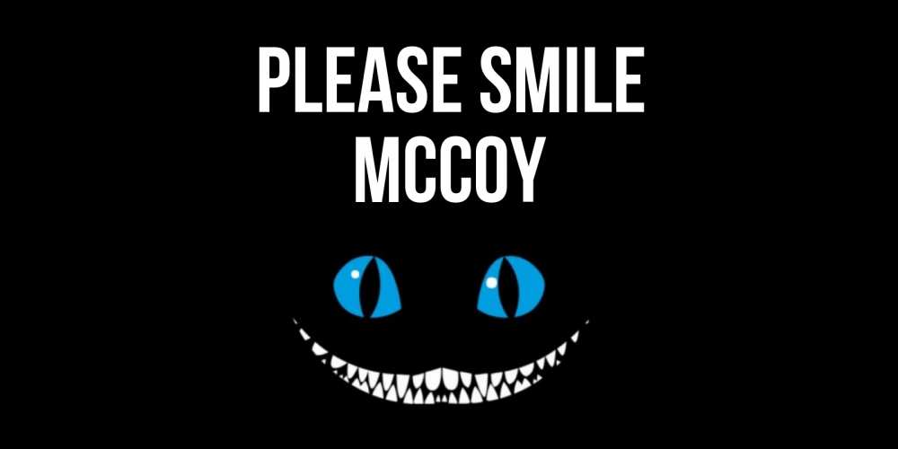 Greetings card с именем, Mccoy Please smile кот улыбается Greetings with text for free download 