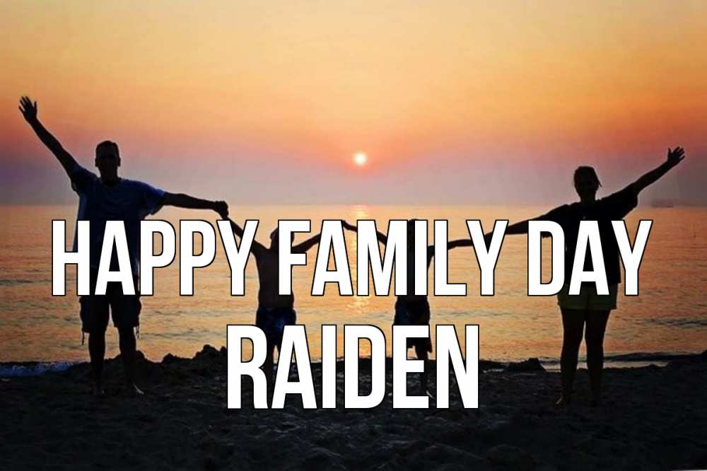 Greetings card с именем, Raiden happy family day мама, папа, дети, дочка,сын, море, пляж, закат Greetings with text for free download 