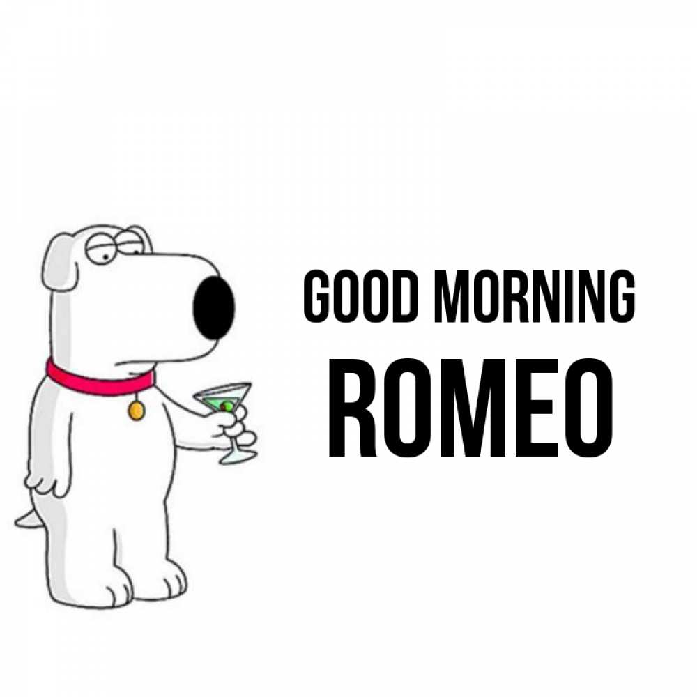 Greetings card с именем, Romeo Good morning герои мультфильмов белый пес Greetings with text for free download 
