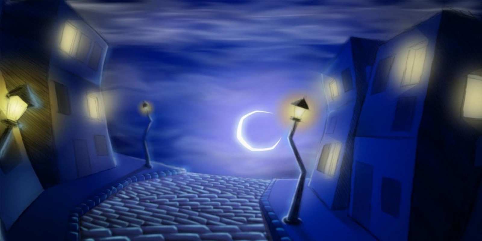 Открытка ночной город фонари луна и свет в окнах сладких снов ночному городу Good night 