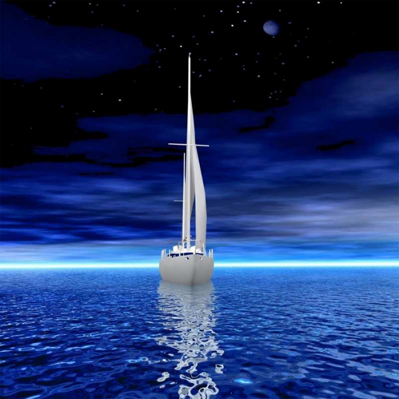 Открытка яхта в море  ночью  Good night 