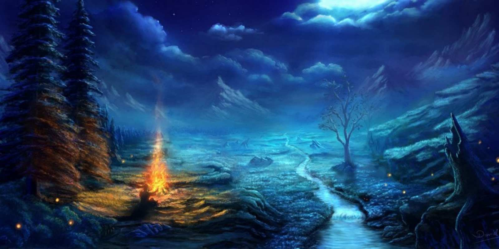 Открытка ночной пейзаж спокойной ночи красивая картинка с подписью Good night 