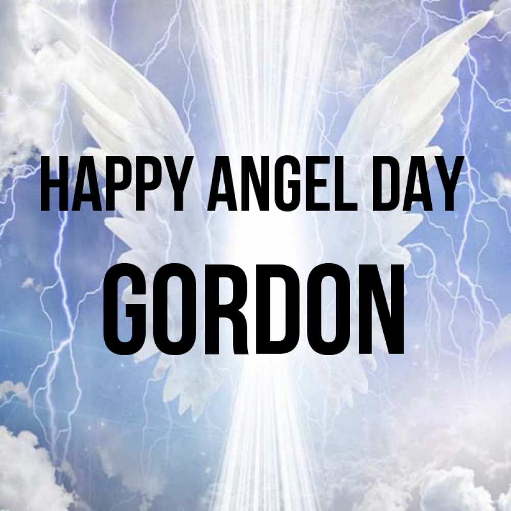 Greetings card с именем, Gordon happy angel day молнии на небе и свет Greetings with text for free download 