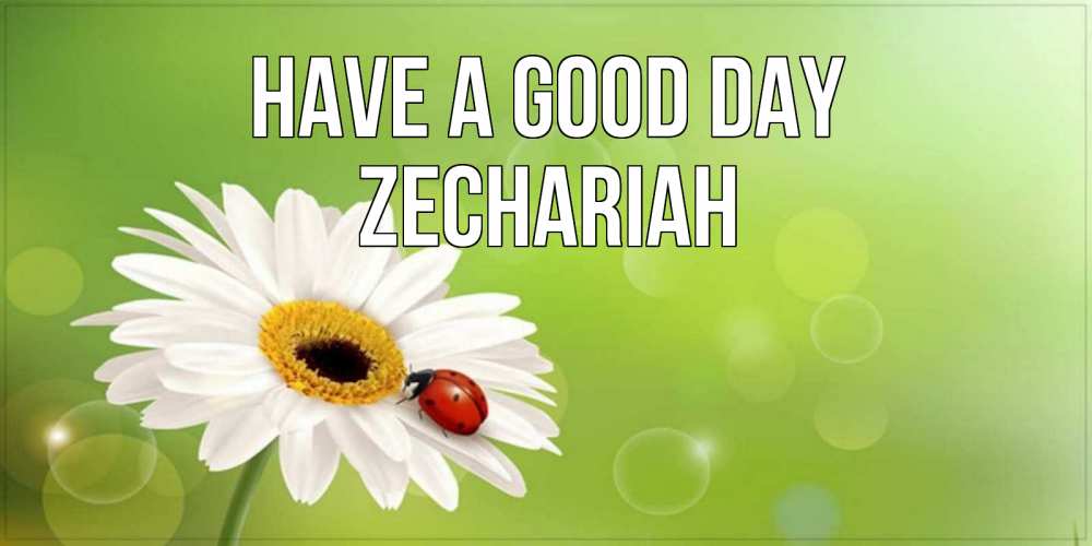 Greetings card с именем, Zechariah Have a good day зеленый фон и ромашка Greetings with text for free download 