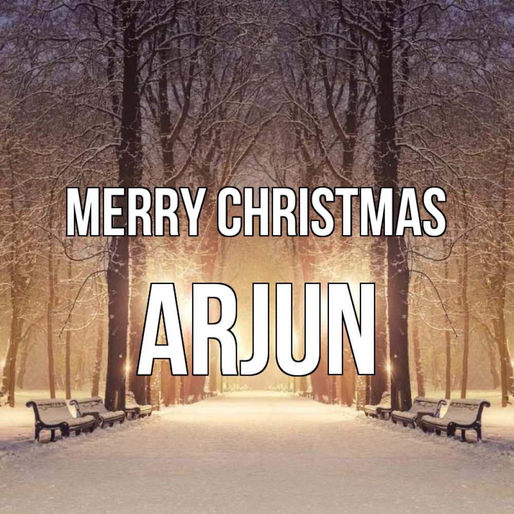 Greetings card с именем, Arjun Merry Christmas зима, парк, фонарь, лес Greetings with text for free download 
