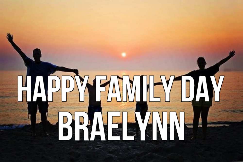 Greetings card с именем, Braelynn happy family day мама, папа, дети, дочка,сын, море, пляж, закат Greetings with text for free download 