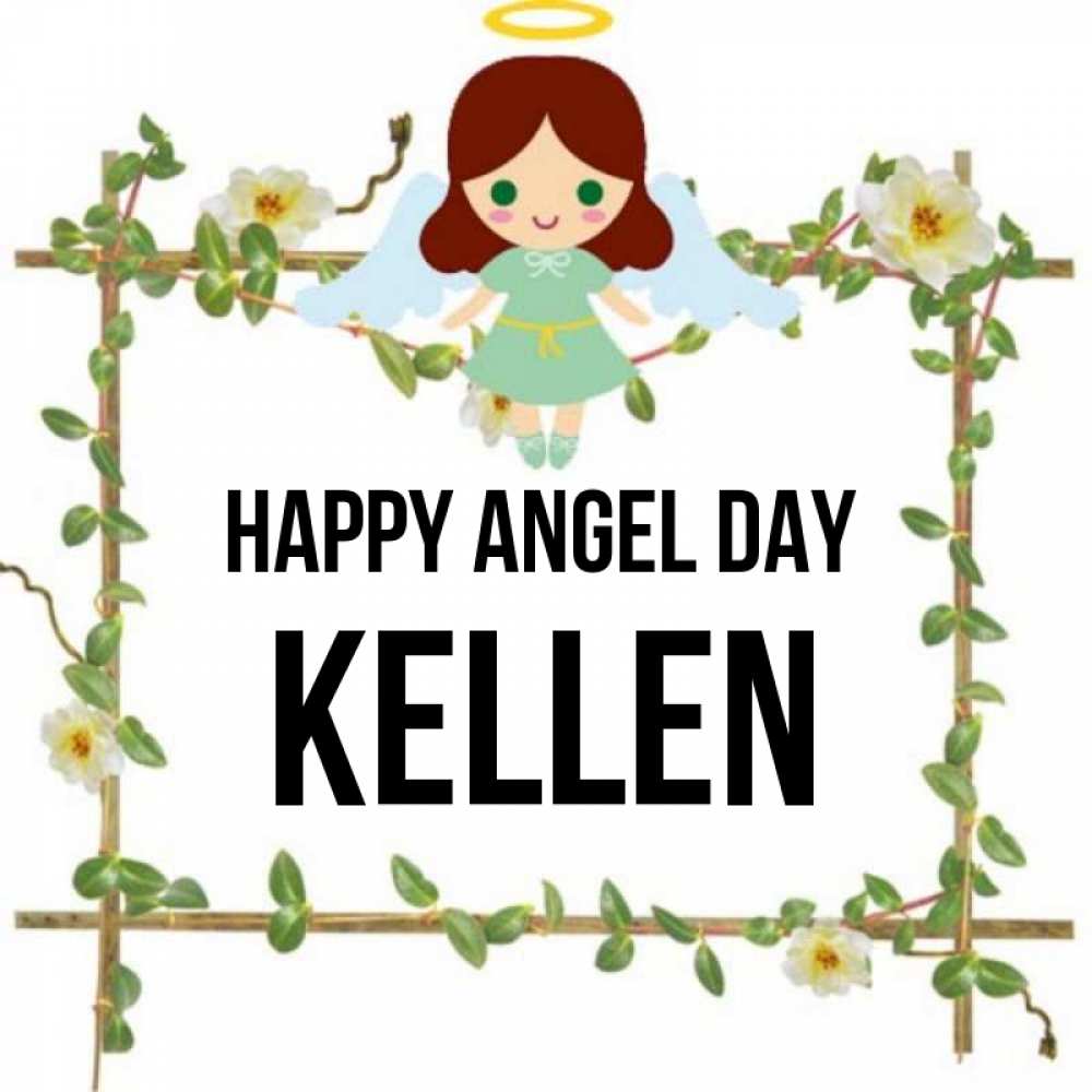 Greetings card с именем, Kellen happy angel day Ангел с нимбом Greetings with text for free download 