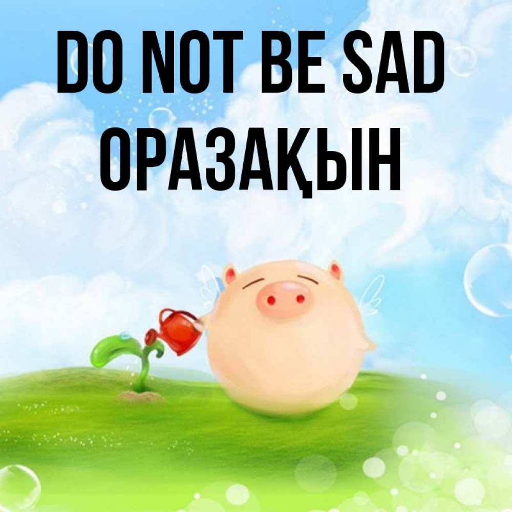 Greetings card с именем, ОРАЗАҚЫН Do not be sad поливает цветок порося Greetings with text for free download 