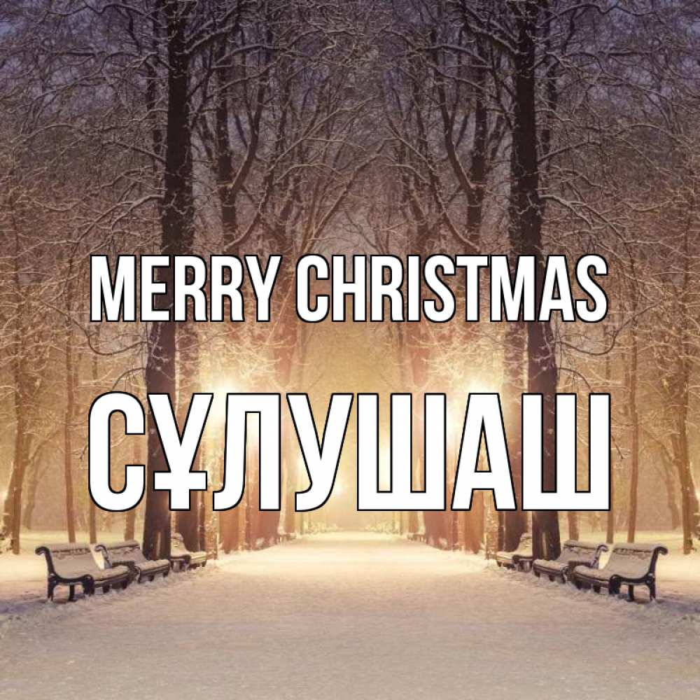 Greetings card с именем, СҰЛУШАШ Merry Christmas зима, парк, фонарь, лес Greetings with text for free download 