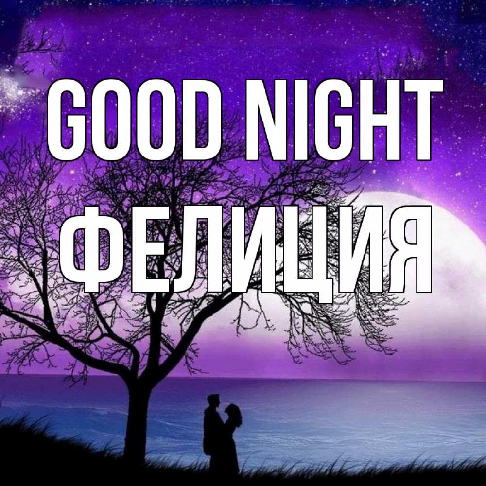 Greetings card с именем, Фелиция Good night огромная луна и парочка Greetings with text for free download 