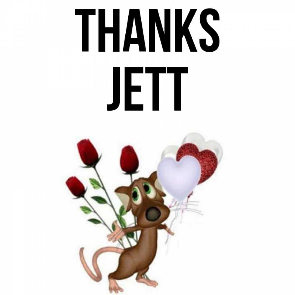 Greetings card с именем, Jett Thanks песик с шариками в форме сердец Greetings with text for free download 