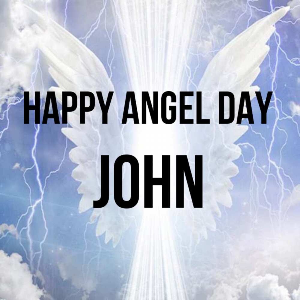 Greetings card с именем, John happy angel day молнии на небе и свет Greetings with text for free download 