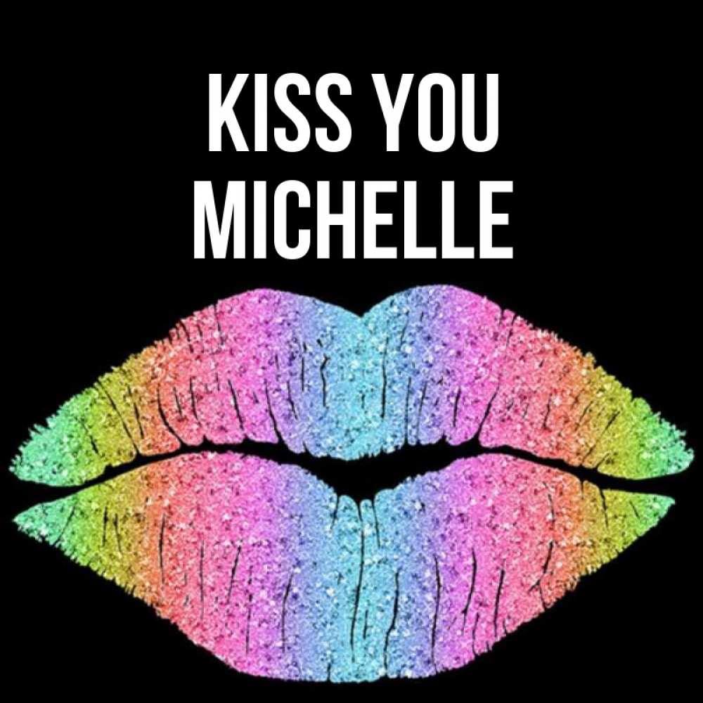 Greetings card с именем, Michelle Kiss you след от губ на черном фоне Greetings with text for free download 