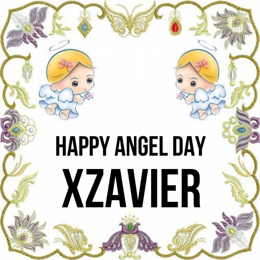 Greetings card с именем, Xzavier happy angel day маленькие ангелы с крылышками Greetings with text for free download 