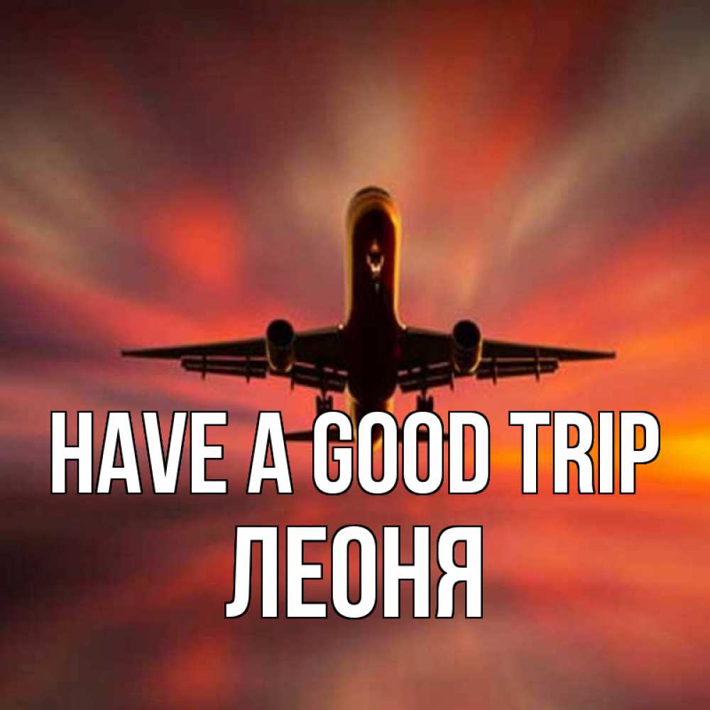 Greetings card с именем, Леоня Have a good trip самолет набирает высоту Greetings with text for free download 