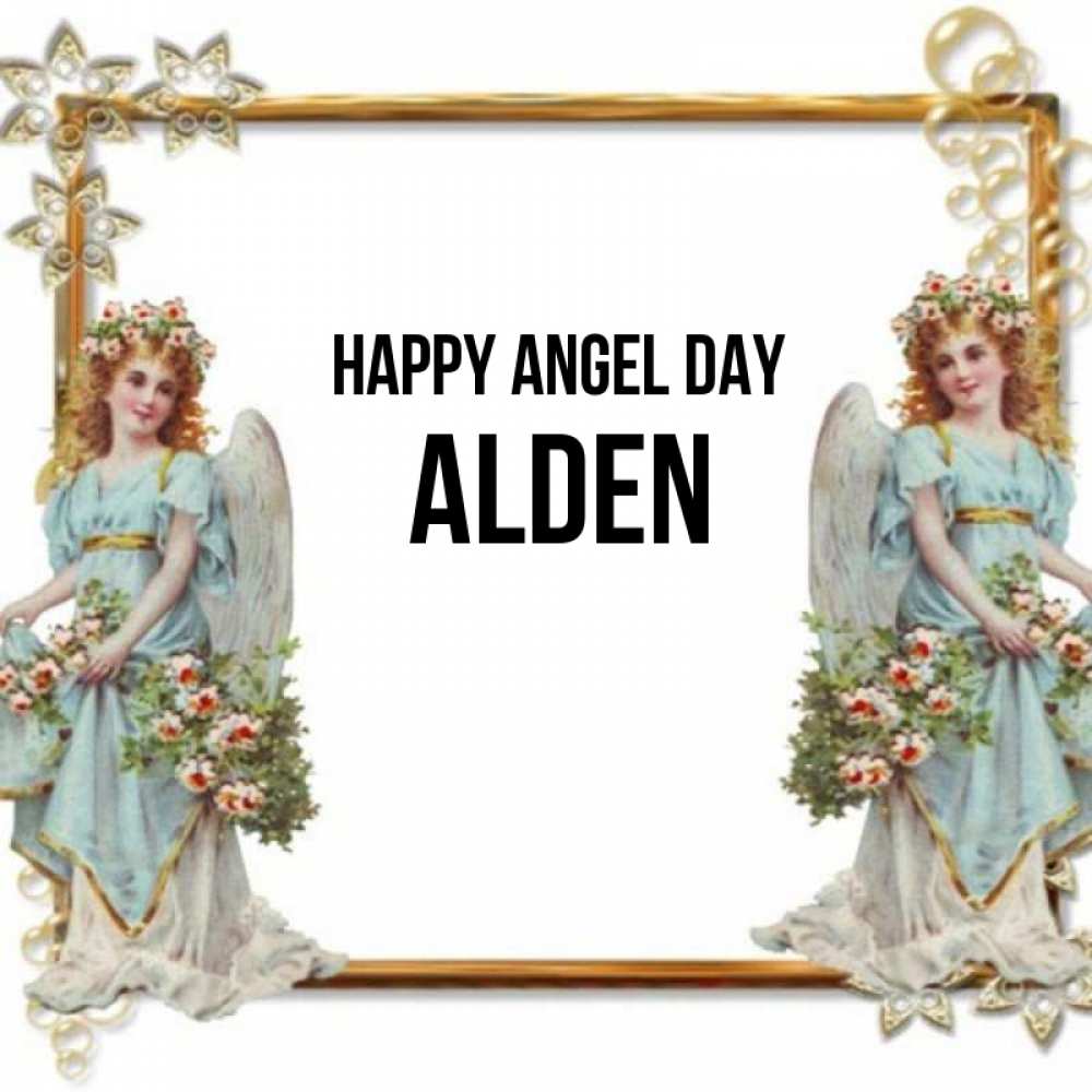 Greetings card с именем, Alden happy angel day рамочка из золота и ангелы Greetings with text for free download 