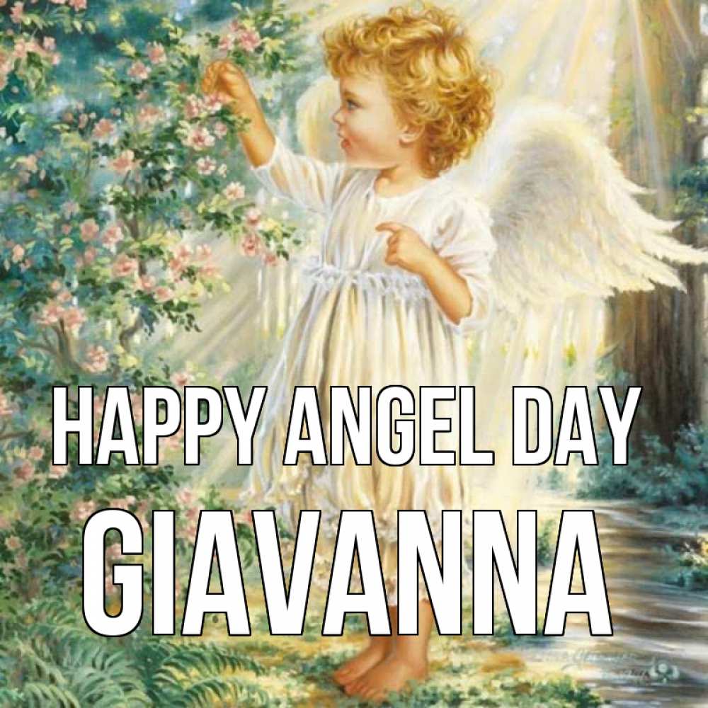 Greetings card с именем, Giavanna happy angel day собирает цветы Greetings with text for free download 