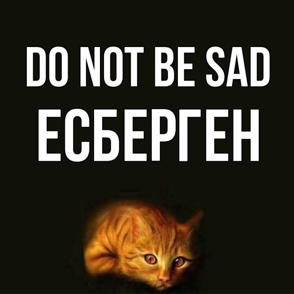 Greetings card с именем, Есберген Do not be sad лежащий кот в темноте Greetings with text for free download 