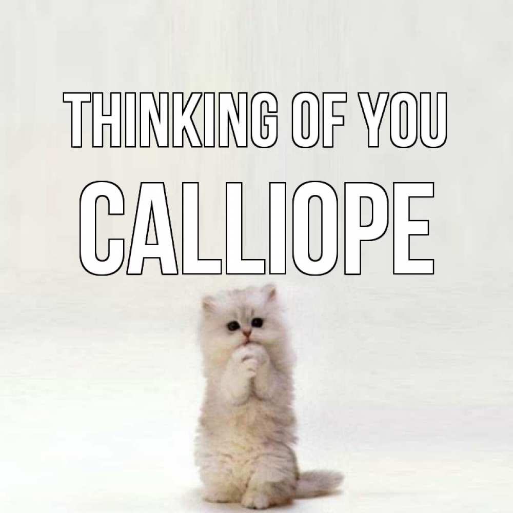 Greetings card с именем, Calliope Thinking of you кот стоит на задних лапах Greetings with text for free download 