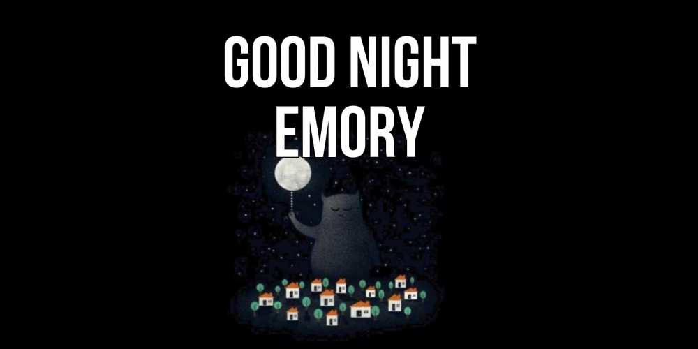 Greetings card с именем, Emory Good night кот,луна, ночь, звезды Greetings with text for free download 