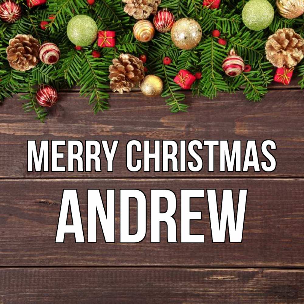Greetings card с именем, Andrew Merry Christmas с рождеством Greetings with text for free download 